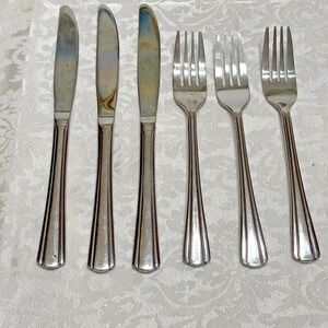 6 pc set  Retroneu 18/10 Stainless Dinner Knives Forks Knife Lot Stripe